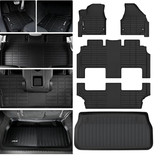 Floor Mats for 2017-2026 Chrysler Pacifica(Hybrid Models) Fit 7 and 8 Passenger Model with Cargo Liners,TPE All Weather Protection Car Full Set Mats for Pacifica - color: Floor Mat & Trunk Mat, size: For 2017-2026 Pacifica full set mat (Hybrid)