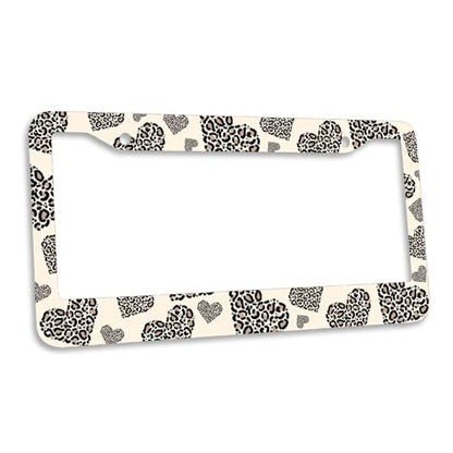 Leopard Print License Plate Frame Boho Cheetah Animal Heart Love Personalise Stainless Steel Funny Design Compatible with Standard License Plate Holder for USA and Canada 6.3 x 12.2 in - color: Leopard Print, size: 6.3 X 12.2 In-1PC