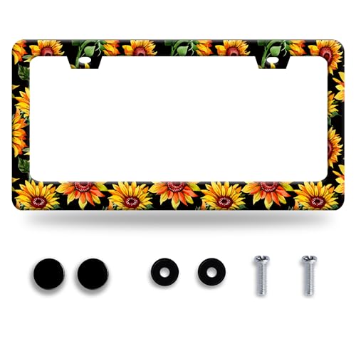 Personalise Sunflower License Plate Frame Flower License Plate Frames Car Universal Stainless Steel Accessories Cars Decor with 2 Holes and Screws Fits Standard Us Vehicles Size 12.2 X 6 Inches - color: Sunflower