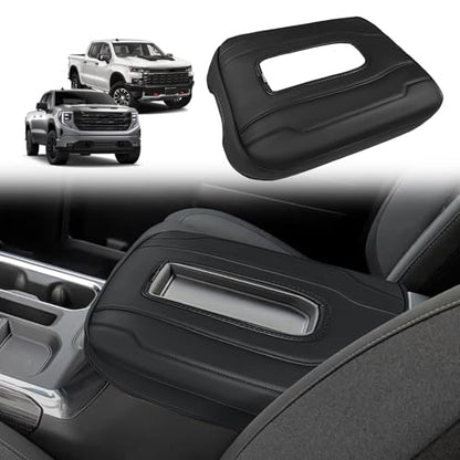 Muslogy Center Console Armrest Cover Fit for Chevy Silverado & GMC Sierra 1500 2500 3500 2022-2026 Accessories, Comfort Armrest Pad Console Lid Cushion Vegan Leather Regular Thick(Bucket Seat ONLY) - size: 1) 22-25 |Silverado & Sierra| Bucket Seat, Regula