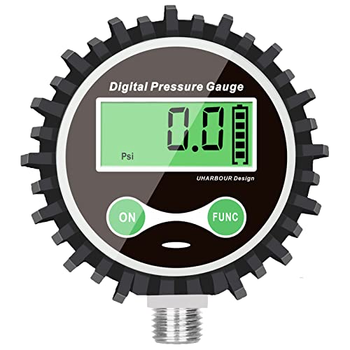 Digital Air Pressure Gauge with 1/4'' NPT Bottom Connector and Rubber Protector, 5-200psi Tire Pressure Gauge, Accuracy 1% F.S. - size: 5-200PSI