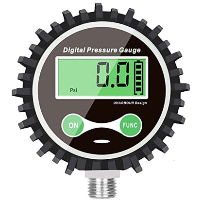 Digital Low Pressure Gauge with 1/4'' NPT Bottom Connector and Rubber Protector by Uharbour, 0.35-15 psi, Accuracy 1% .F.S. - size: 0.35-15psi