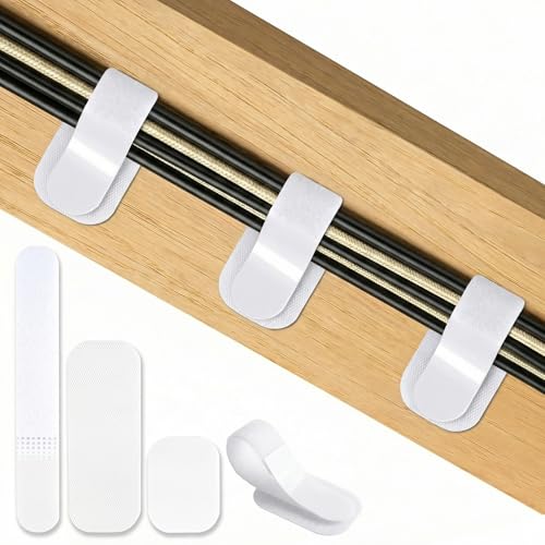 Cable Management Under Desk,Detachable Cable Management,Adjustable Hook and Loop Cable Ties,Reusable Cable Management Under Desk,Cable Clips Under Desk,20Pack(White) - color: White