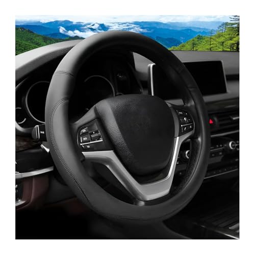 Car Steering Wheel Cover, 14.5"-15" Leather Anti-Slip Sporty Vehicle Steering Wheel Protector, Soft Breathable Auto Interior Decoration Accessories, Universal for SUV Truck Sedan (Black) - color: Black