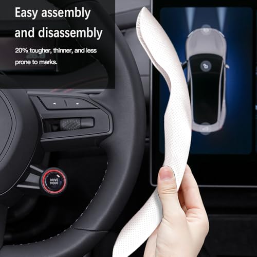 Car Steering Wheel Cover, Nappa Leather, Segmented, Anti-Slip, Odorless, Breathable, for General Motors, 14-15inch (White) - color: White