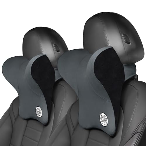 Car Neck Pillow for Driving Seat Car Headrest Pillow with Flexible Strap, 100% Memory Foam Neck Support Pillow for Car, Office Chair Dark Grey Pack of 2 - color: Dark Grey, size: Pack of 2