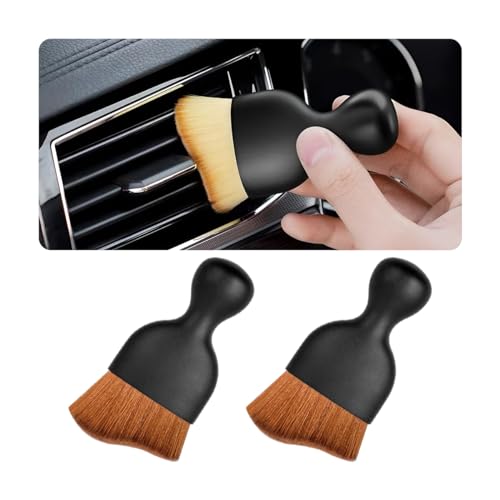 Blilo 2PCS Car Interior Detailing Brush with Dust Cover, Auto Soft Hair Cleaning Brushes, Scratch Free Curved Dirt Collectors, for Vehicle Dashboard Air Conditioner Vents Leather (Dark Brown/2PCS) - color: Dark Brown, size: 2PCS