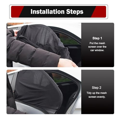 4 PCS Car Window Shades, Stretchable Side Window Full Coverage Sun Shade, Breathable Front & Rear Door Mesh Window Cover for Baby Kids Adults Pet, Universal for Most Cars (Black) - size: 4 Pcs