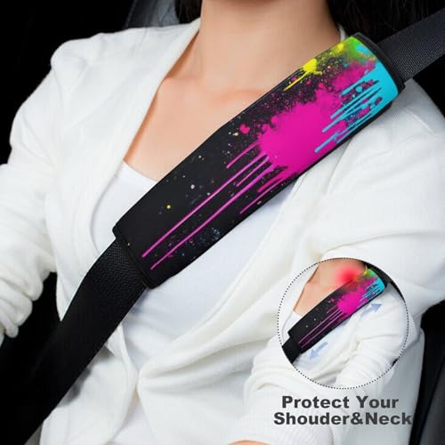 Comfortable Cushion Pad Car Shoulder Strap Harness Pad, Paint Splatter Dark Colorful 2PCS Car Belt Covers - color: Color850