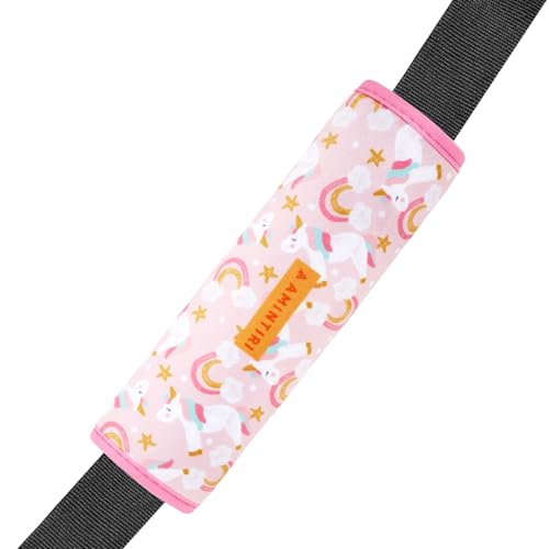 Amintiri Seat Strap Shoulder Pads for Kids, Seat Belt Cover for Children, Soft Furry Seat Belt Cushion for Travel, Cartoon Car Seat Belt Pad Cover for Boys and Girls. - color: Rainbow Unicorn