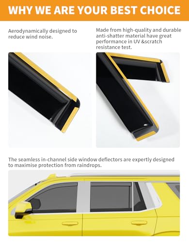 in-Channel Window Rain Guards Fit for Chevy Tahoe/Cadillac Escalade/GMC Yukon 2021-2026 Rain Guard Extra Durable Window Deflectors Vent Visors Vent Shades Exterior Car Accessories-4pcs - size: 2021-2026 Chevy Tahoe/Cadillac Escalade/GMC Yukon