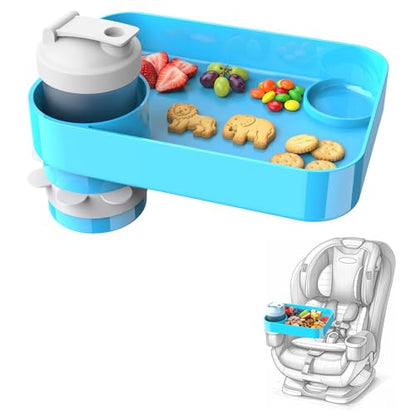 Car Seat Snack Tray for Kids, Mess-Free Square Travel Tray Cup Holder Snack Tray, Durable Car Food Tray for Toddlers, Universal Fit Kids Travel Road Trip Essentials (Sky Blue) - color: sky blue