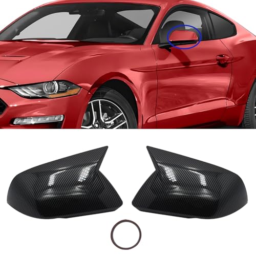 2PCS Mirror Cover Compatible with Ford Mustang 2015-2025 Accessories Car Ox Horn Side Rearview Mirror Cap Cover Wing Protect Decorate Covers With Turn Signal Light (Glossy Carbon Fiber) - color: Carbon Fiber, size: With Mirror Turn Signal
