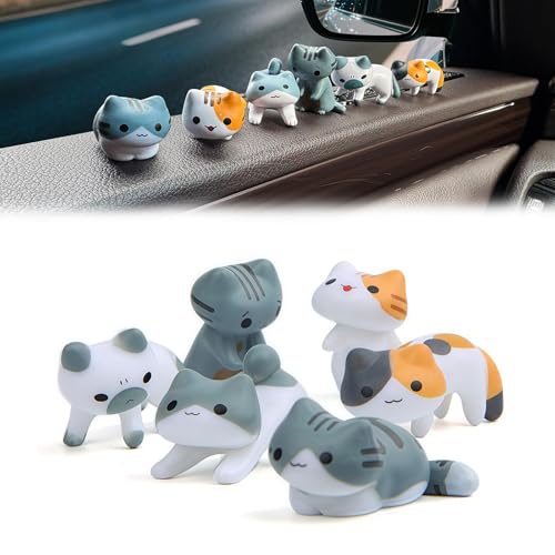 Cute Cat Car Decor Rearview Mirror Ornaments Decorations Dashboard Truck Interior Ornament Decorate Funny Pussy Figure Decorative Gifts Adorable Kitties Decors Accessories Cartoon Animals (6 Pcs) - size: 5 pcs