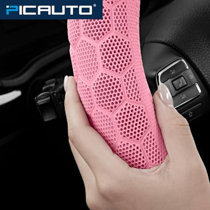 PIC AUTO Massage Steering Wheel Cover, Pink Football Pattern Material Spliced & Light Blue Leather Car Steering Wheel Cover, Car Steering Cover, Universal Fit 14.5"-15.5" for Cars, Trucks, Van, SUVs - color: Light Blue