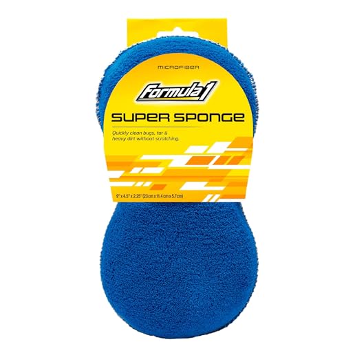 Formula 1 Super Car Wash Sponge Two-Sided Microfiber Sponge with Mesh Scrubber Side Intense Clean Durable & Effective Car Cleaning Supplies - color: Super Car Wash Sponge