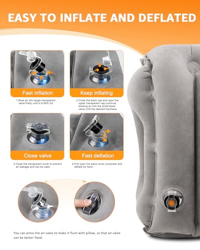 Sunany Travel Pillow, Inflatable Neck Pillow Used for Airplanes/Cars/Buses/Trains/Office Napping with Eye Mask/Earplugs (Gray) - color: Grey