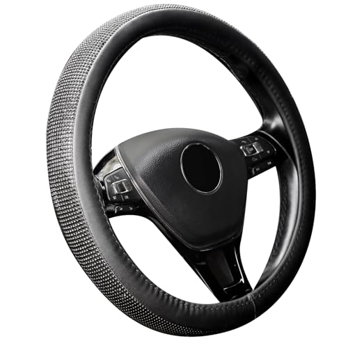 New Diamond Leather Steering Wheel Cover with Bling Bling Crystal Rhinestones, Universal Fit 15 Inch Car Wheel Protector for Women Girls,Black Diamond - color: Black Diamonds, size: Standard Size[14"1/2-15"]
