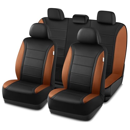 Road Comforts Leather Seat Covers, Breathable Car Seat Covers Full Set for Men,Airbag Compatible, Automotive Seat Covers Set Universal Fit Most Cars,Vans,Truck,SUV - color: Brown Full Set