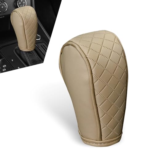 Car Gear Shift Knob Cover, Soft Leather Car Stick Shift Konb Cover, Anti-Slip Auto Konb Gear Shift Stick Protector, Universal Car Shift Protector Decorative Accessories for Most Cars (Beige) - color: Beige