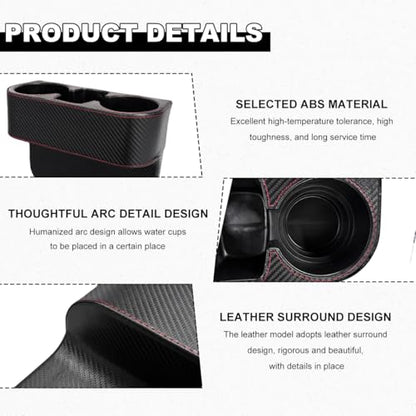 Car Seat Gap Filler Organizer, Multifunctional Auto Console Side Storage Box with Cup Holder, Universal PU Leather Cup Holder Front Seat Crevice Filler for Car Truck SUV (Carbon Fiber Black) - color: Carbon Fiber Black