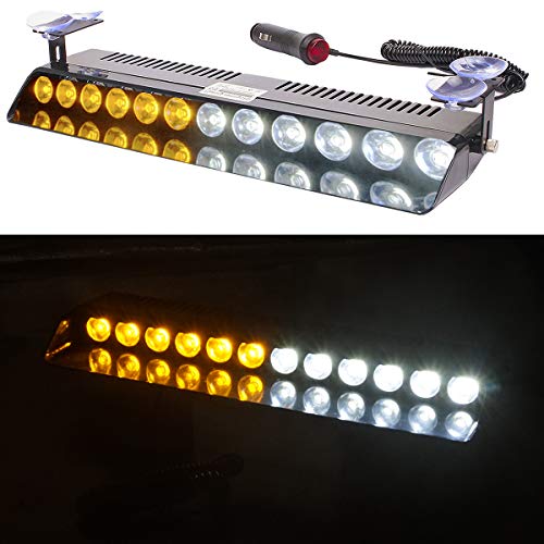White Yellow Led Strobe Flash Light Emergency Warning 12-Led Sucker Dashboard Interior Roof Windshield Dash Safe Caution Hazard Light with Suction Cups for Car Vehicle Boat SUV Firemen Fog DC 12V - color: White & Yellow