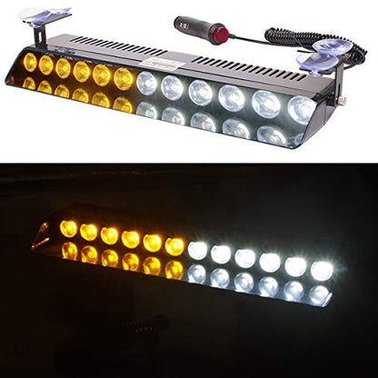White Yellow Led Strobe Flash Light Emergency Warning 12-Led Sucker Dashboard Interior Roof Windshield Dash Safe Caution Hazard Light with Suction Cups for Car Vehicle Boat SUV Firemen Fog DC 12V - color: White & Yellow