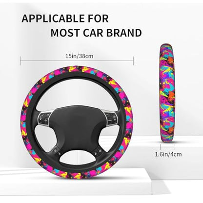 Retro 80s 90s Steering Wheel Covers Non Slip Neoprene Universal 15 Inch Steering Wheel Protector Car Cover for Men Women - color: 80s 90s
