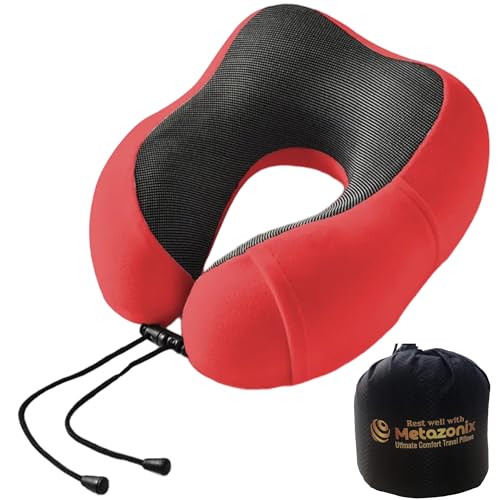 Travel Pillow - 100% Memory Foam - Travel Pillows for Airplane - Neck Pillow Airplane and Car Use - Memory Foam Travel Neck Pillow - Travel Essentials for Women and Men (Candy Apple Red) - color: Candy Apple Red