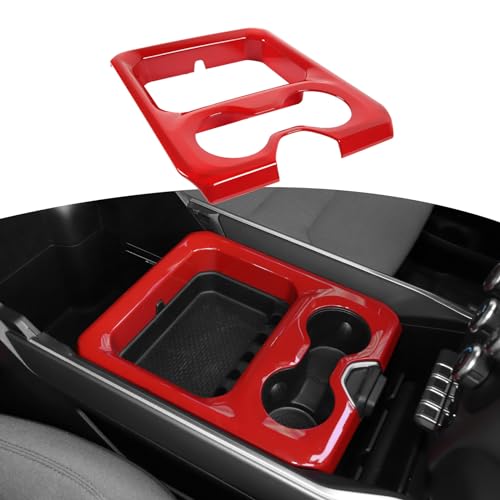 RT-TCZ for RAM Center Console Cup Holder Trim Cover Red for Dodge RAM 2018 2019 2020 2021 2022 2023 Red Interior Accessories - color: Red