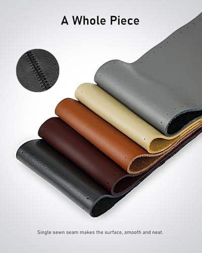 Belinous Leather Steering Wheel Cover Lace Up, Stitch on Steering Wheel Wrap, Universal Fit 13-20 Inch Car Truck Pickup Boat, A Whole Piece of Cowhide, DIY w/Needle Thread (Size L0, Black & Red) - color: Black and Red, size: L0