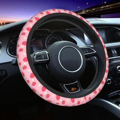 Strawberry Steering Wheel Cover Universal 14.5-15 Inch Car Wheel Protector Anti-Slip Car Steering Wheel Accessories for Women Girls - color: Strawberry