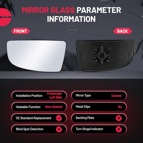 BDFHYK Mirror Glass Compatible with Transit T150 T250 T350 2015-2022 Side View Convex Mirror Glass with Backing Plate, Replaces BK3Z17K707A (Left Side) - size: Left Driver Side, style: 2015-2022 Transit T250