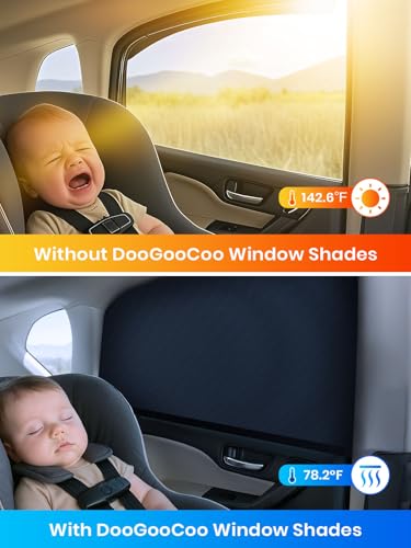 Doogoocoo Car Window Shades for Baby, [100% UV Block & Ice-Crystal Cooling] Breathable Car Shade for Back Window Universal Fit for SUV, Sedan, 2 Pack, Privacy & Safety (Large) - size: Large
