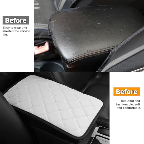 HZEL Car Center Console Cushion Pad, PU Leather Vehicle Armrest Protection Cover, Waterproof Automotive Interior Arm Rest Seat Box Mat Accessories, Universal for SUV, Sedan, Truck (White) - color: White