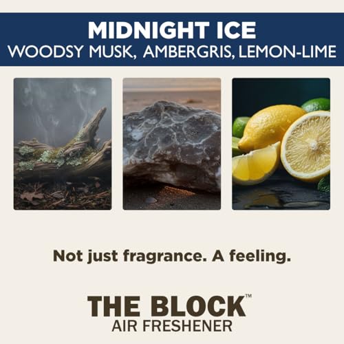 The Block - Wooden Car Air Freshener & Odor Eliminator - Long Lasting 30+ Day Scent - Car & Home Use - Fresh Gift Idea - Made in USA - MIDNIGHT ICE