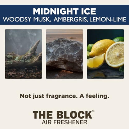The Block - Wooden Car Air Freshener & Odor Eliminator - Long Lasting 30+ Day Scent - Car & Home Use - Fresh Gift Idea - Made in USA - MIDNIGHT ICE