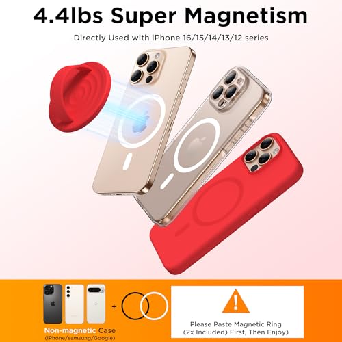 Magnetic Phone Grip Ring Holder, Liquid Silicone Magnet Cell Phone Grip Finger Loop, Compatible with Magsafe, Back of Phone for iPhone 17/16/15/14/13/12 Series, Red - color: Red