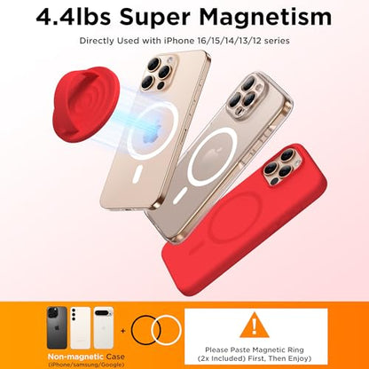 Magnetic Phone Grip Ring Holder, Liquid Silicone Magnet Cell Phone Grip Finger Loop, Compatible with Magsafe, Back of Phone for iPhone 17/16/15/14/13/12 Series, Red - color: Red