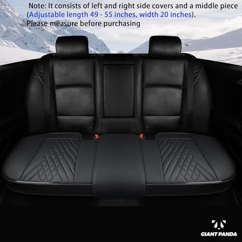 GIANT PANDA PU Leather Rear Seat Cover Protector, Anti-Slip Adjustable (50~55.5'') – Fits 90% Vehicles (Excludes Large SUVs/Trucks) - Black - color: Rear Seat Black, size: 1 Piece Standard Size
