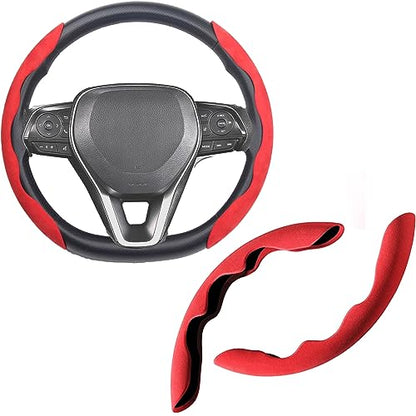 Steering Wheel Cover, Universal Suede/Carbon Fiber Anti-Slip Breathable Segmented Steering Wheel Cover for Men/Women, Universal Fit for 99% Car Steering Wheel (Suede-Red) - color: suede-Red