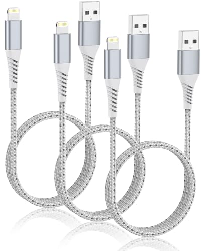 2FT Short iPhone Charger Cord 3 Pack, 2 Foot USB A to Lightning Cable Braided, MFi Certified 2 FT iPhone Cable Fast Charging for iPhone 14 13 12 11 Pro Max iPad AirPods, Short Lightning Cord for Car - color: Silver, size: 2 Feet