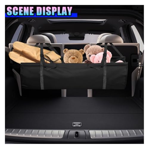 Hanging Car Trunk Organizer, Large Capacity Backseat Storage Bag, Waterproof 1680D Oxford Cargo Organizer with Adjustable Straps, Collapsible Car Storage for SUV Truck MPV (Black)