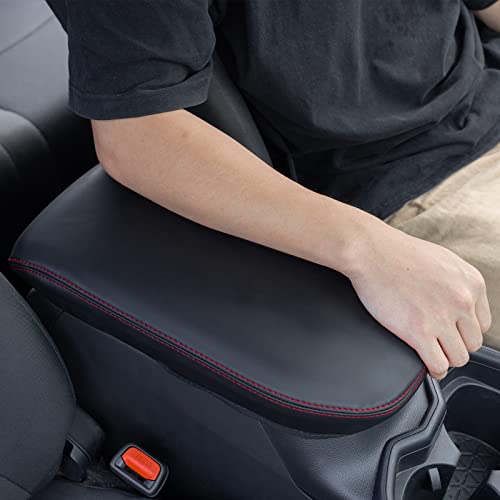 JDMCAR Center Console Armrest Cover for 2025 Toyota RAV4 Accessories 2024 2023 2022 2021 2020 2019 Leather Middle Console Lid Cover Pad Protector Elbow Arm Rest Covering Car-(Red) - color: Cover-Red