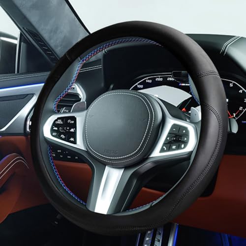 14.5"-15" Car Steering Wheel Cover, Anti-Slip Breathable Microfiber Leather Car Wheel Protector, Universal Auto Interior Heat Resistant UV Protection Accessory for Sedan SUV (Black-15) - color: Black-15"