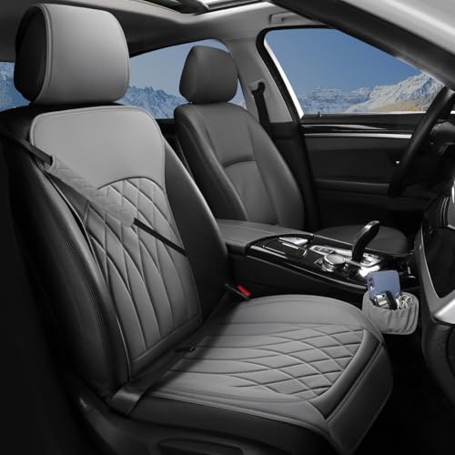1 Pack Leather Front Car Seat Cover, Universal Sideless Car Seat Protector with Storage Pocket and Seat Belt Pad, Waterproof Automotive Seat Cover Cars Trucks SUV(Grey) - color: front 1pcs gray