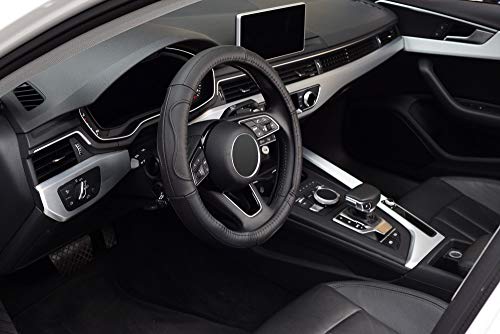 KAFEEK Steering Wheel Cover, Universal 15 inch, Microfiber Leather, Anti-Slip,Odorless, Black Lines - color: black4