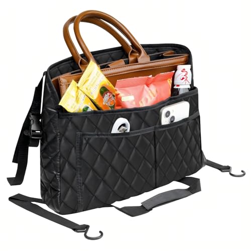 Car Handbag Holder Between Seat Durable Leather Seat Back Organizer Pet & Kids Driver Storage Netting Pouch Driver Storage Netting Pouch (Upgraded Black B) - color: Upgraded Black B