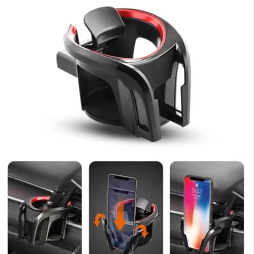 2-in-1 Car Air Vent Cup Holder and Cell Phone Mount, Anti-Spill Drink Slot & Fixed Angle Phone Clip, Universal Vehicle Organizer for Hands-Free Navigation