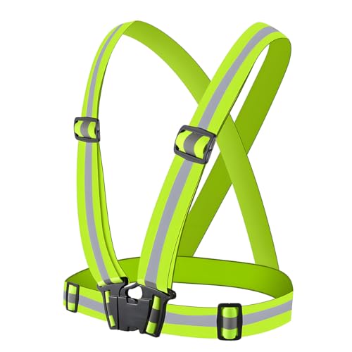 High Visibility Reflective Harness Vest – Adjustable One Size Fits Most, 360° Super Bright Safety Gear for Running, Cycling, Work & Roadside Emergencies - color: Green
